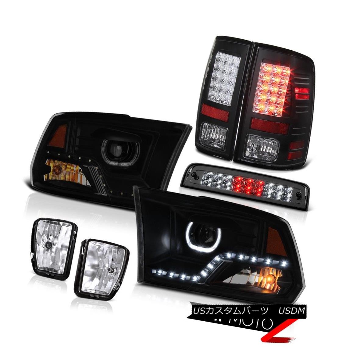 テールライト 13-18 Dodge RAM 1500 Headlights 3rd Brake Light Chrome Fog Black Tail Lamps PAIR 13-18ダッジRAM 1500ヘッドライト第3ブレーキライトクロームフォグブラックテールランプペア 【並行輸入品】