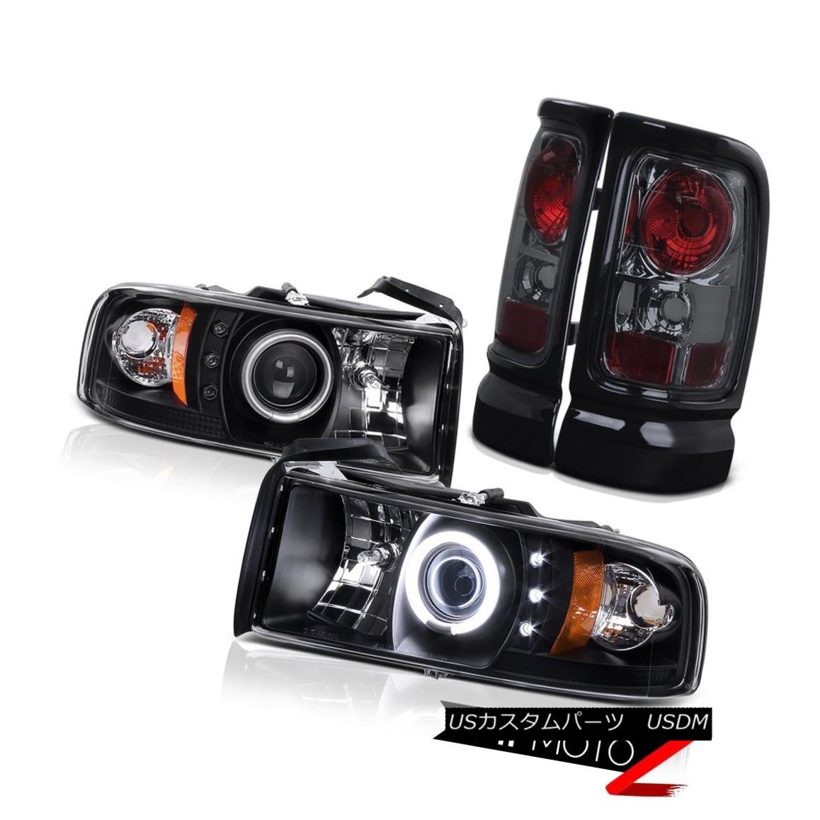 テールライト 1994-2001 Dodge Ram CCFL Angel Eye Projector Headlight+Smoke Tail Light Assembly 1994-2001ダッジラムCCFLエンジェルアイプロジェクターヘッドライト+スモーク eテールライトアセンブリ 【並行輸入品】