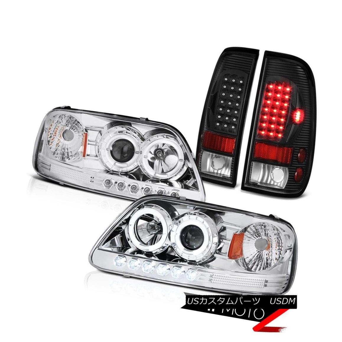 テールライト F150 V6 1999 2000 2001 Halo Rim Headlight Smoke Black Brake Rear Tail Lights Set F150 V6 1999 2000 2001ハローリムヘッドライトスモークブラックブレーキリアテールライトセット 【並行輸入品】