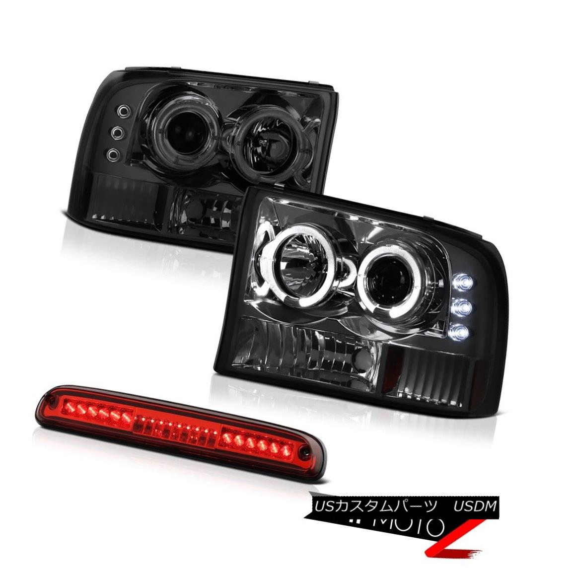 テールライト 99-04 Ford F250 Angel Eye Halo Smoke Headlamps Wine Red Third Brake LED Tinted 99-04 Ford F250エンジェルアイハロースモークヘッドランプワインレッド第3ブレーキLED Tinted 【並行輸入品】