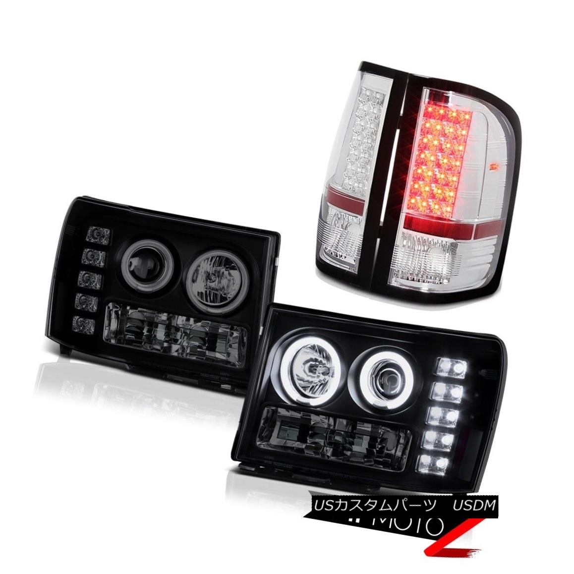 テールライト GMC Sierra 08-14 Diesel SLE Black Smoke CCFL Ring Headlights Chrome Tail Lamps GMC Sierra 08-14ディーゼルSLEブラックスモークCCFLリングヘッドライトクロームテールランプ 【並行輸入品】