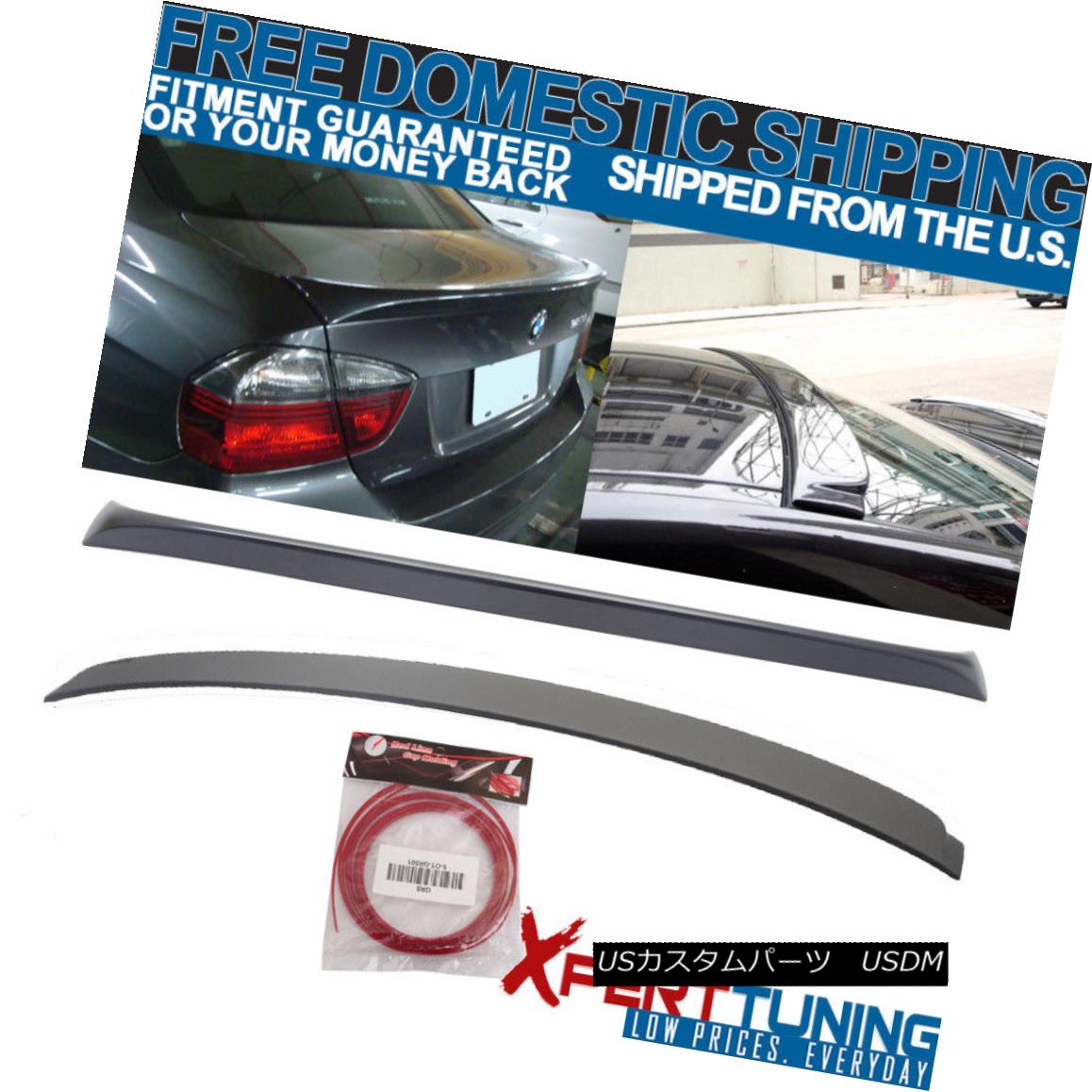 エアロパーツ Fit 06-11 3 Series E90 4Dr AC Roof Spoiler + OE Trunk Spoiler + Red Line Trim フィット06-11 3シリーズE90 4Dr ACルーフスポイラー+ OEトランク・スポイラー+レッド・ライン・トリム 【並行輸入品】