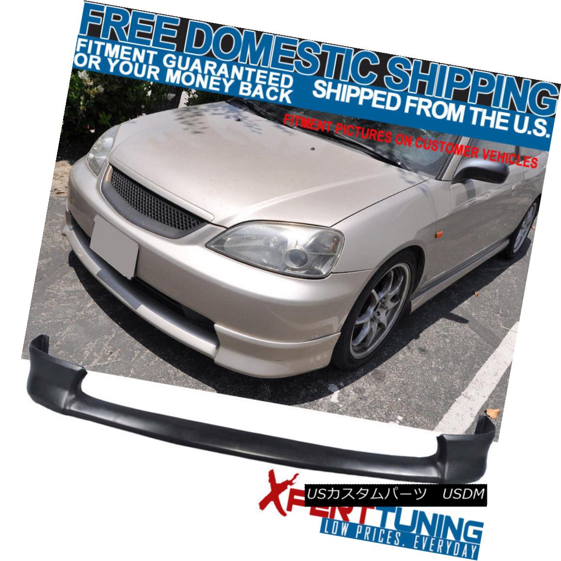 エアロパーツ Fits 01-03 Honda Civic 2 4 Door HF-P Style PU Front Bumper Lip Spoiler Bodykit フィット01-03ホンダシビック2 4ドアHF-PスタイルPUフロントバンパーリップスポイラーボディキット 【並行輸入品】