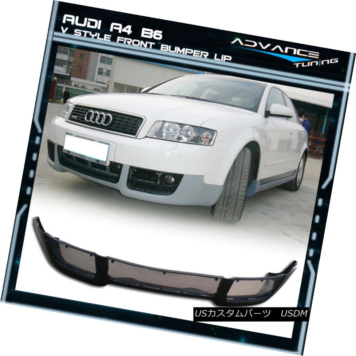 エアロパーツ Fits 02-04 Audi A4 B6 Front Bumper Lip Poly Urethane V-Style PU フィット02-04アウディA4 B6フロントバンパーリップポリウレタンV型PU 【並行輸入品】