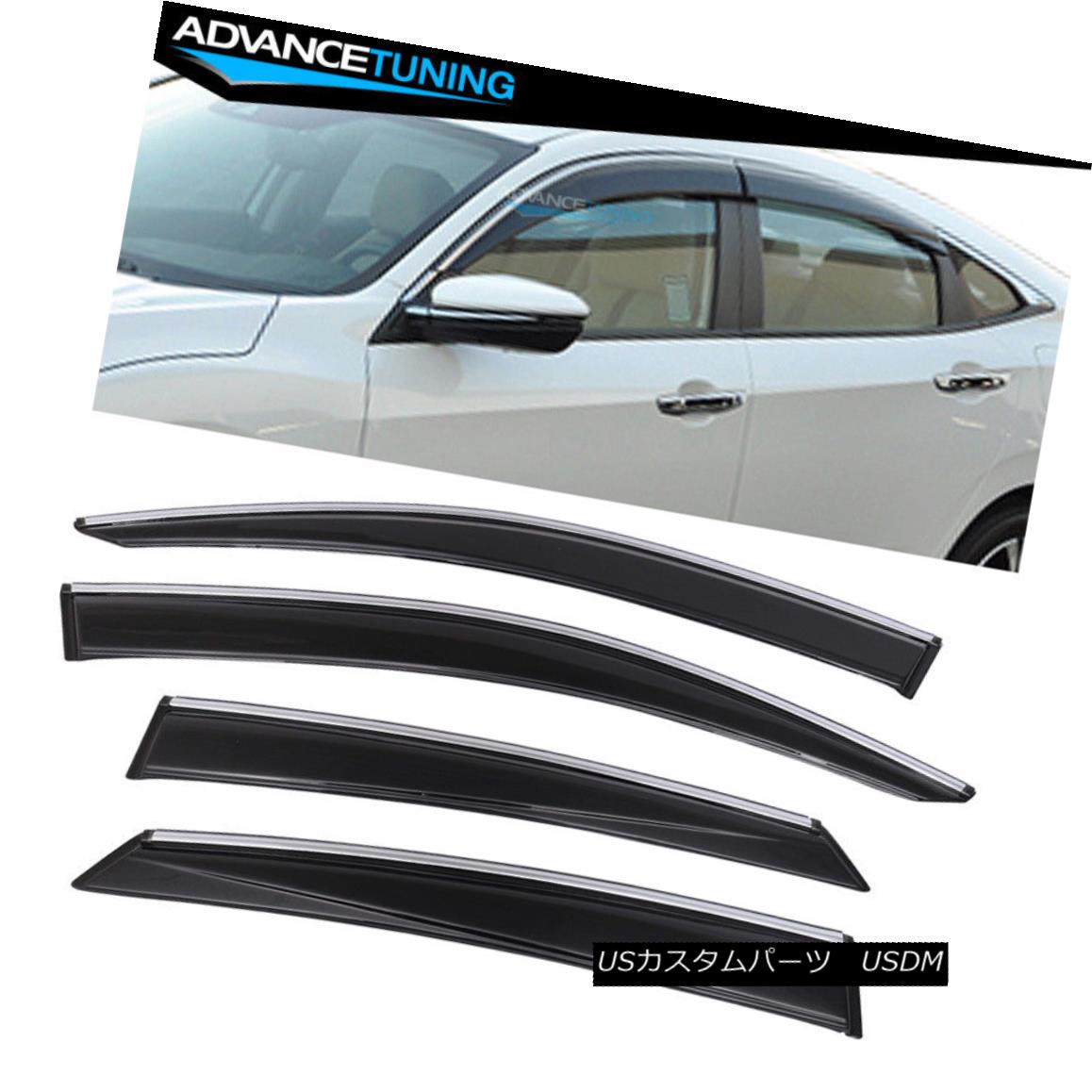 エアロパーツ Fits 16-18 Honda Civic Sedan Polycarbonate Window Visors w/ Chrome Trim 4Pc 16-18ホンダシビックセダンポリカーボネートウインドバイザー(クロムトリム4Pcに適合) 【並行輸入品】|カスタムパーツ WORLD倉庫