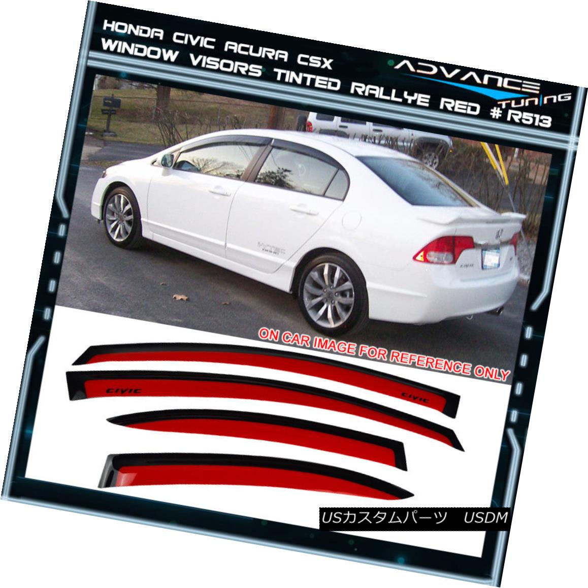 エアロパーツ Fits 06-11 Civic CSX Sedan Acrylic Window Visors 4Pc Painted Rallye Red フィット6月11日シビックCSXセダンアクリルウィンドウバイザー4枚塗りラリーレッド 【並行輸入品】