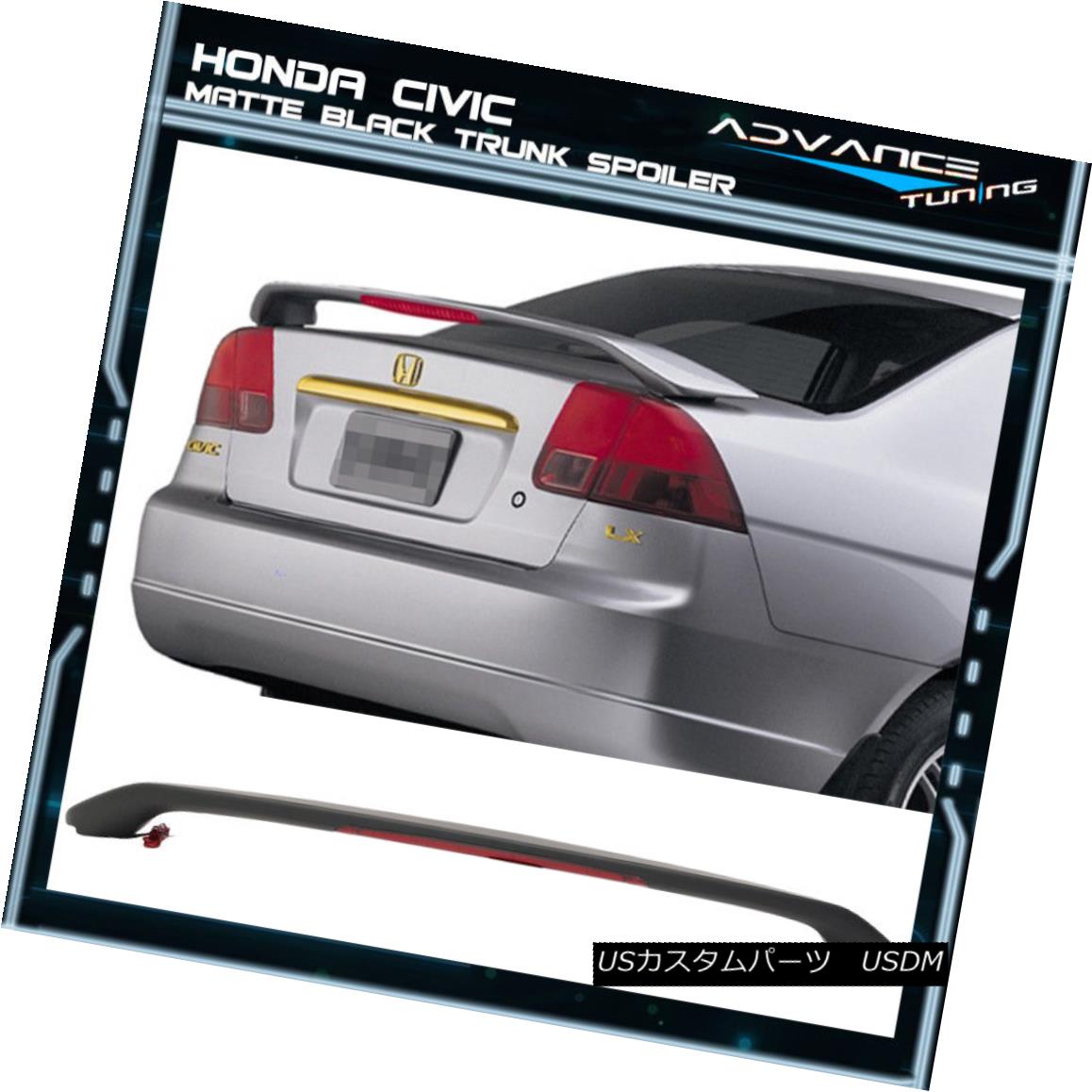 エアロパーツ Fits 01-05 Civic 4DR OE Style ABS Matte Black Trunk Spoiler LED 3rd Brake Light フィット01-05シビック4DR OEスタイルABSマットブラックトランクスポイラーLED第3ブレーキライト 【並行輸入品】｜カスタムパーツ WORLD倉庫
