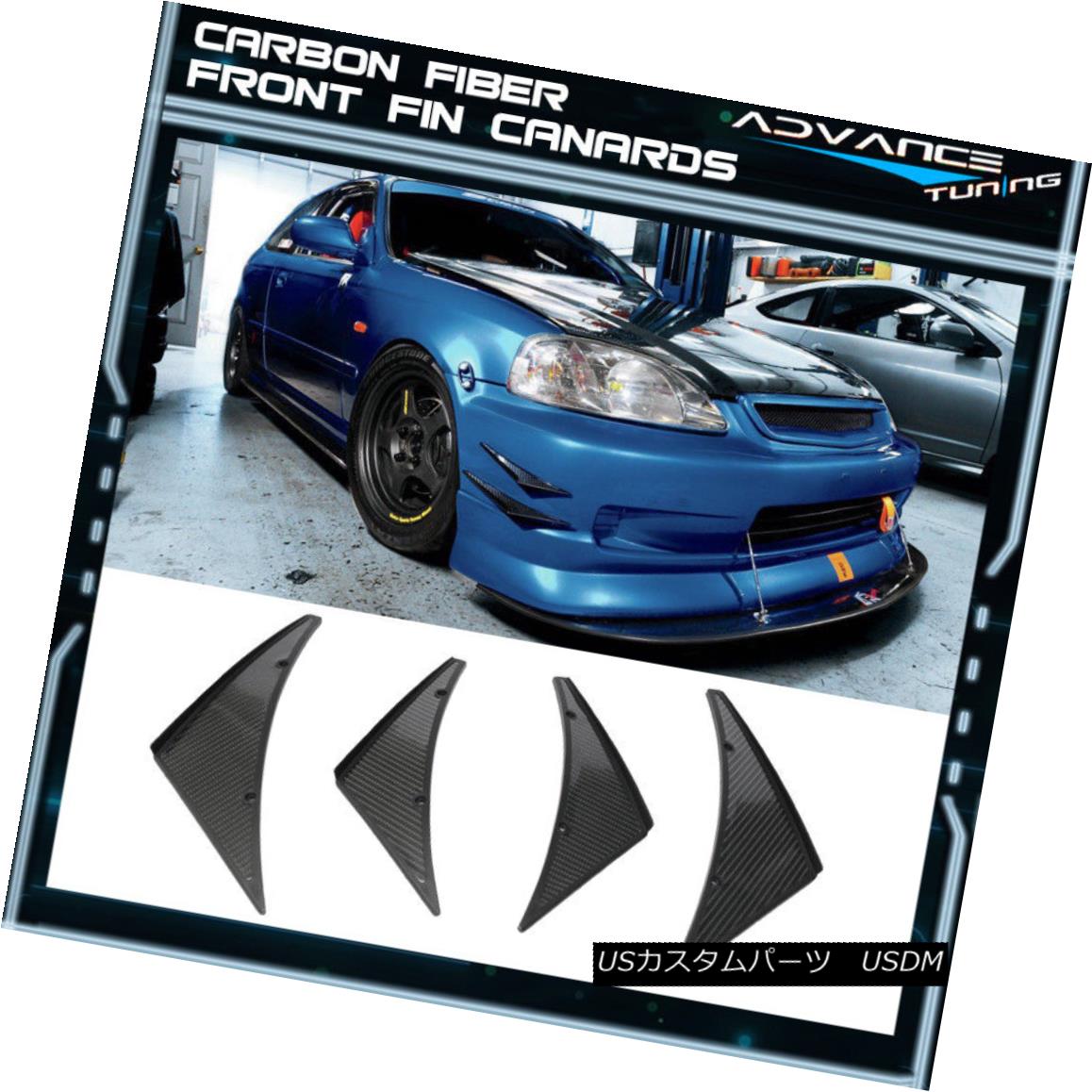 エアロパーツ For Front Bumper Flexible Add On Spoiler Canards Splitters Fins PU Carbon Look フロントバンパー用フレキシブル・アドオン・スポイラー・カナードSplitters Fins PU Carbon Look 【並行輸入品】