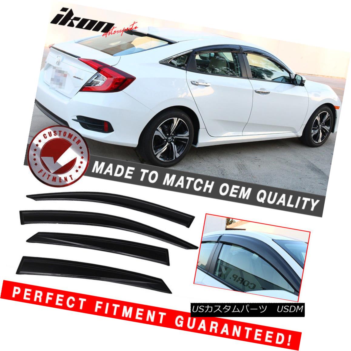 車用品 バイク用品 パーツ その他 外装 エアロパーツ 16 18 Civic Honda 車用品 車用品 Fits Fits エアロパーツ Civic Sedan Acrylic Window Visors 4pc Set 16 18ホンダシビックセダンアクリル窓バイザー4個入り World倉庫 店