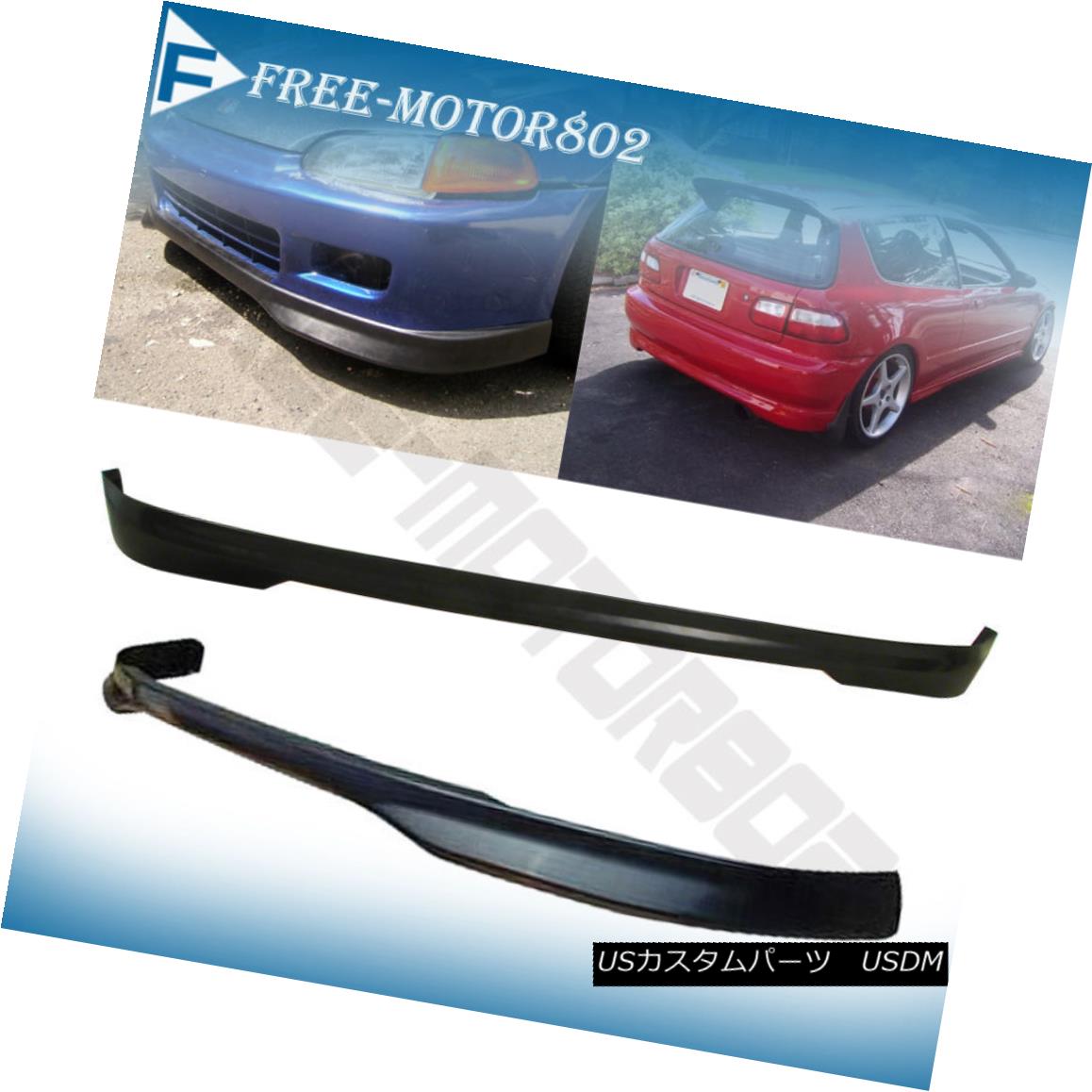 エアロパーツ For 92-95 Honda Civic EG 3DR Type R Front + Rear Bumper Lip Spoiler Bodykit PU 92-95ホンダシビックEG 3DRタイプRフロント+リアバンパーリップスポイラーボディキットPU 【並行輸入品】