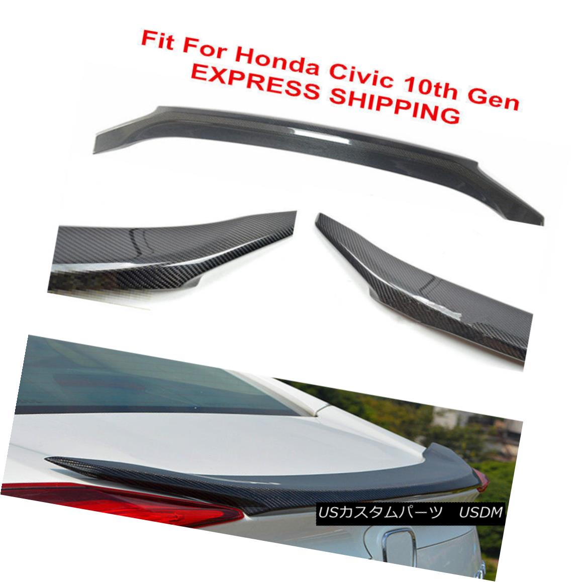 エアロパーツ Fit For Honda Civic 10th Gen 2016-2017 Real Carbon Fiber Rear Trunk Lip Spoiler ホンダシビック10th Gen 2016-2017リアルカーボンファイバーリアトランクリップスポイラー 【並行輸入品】