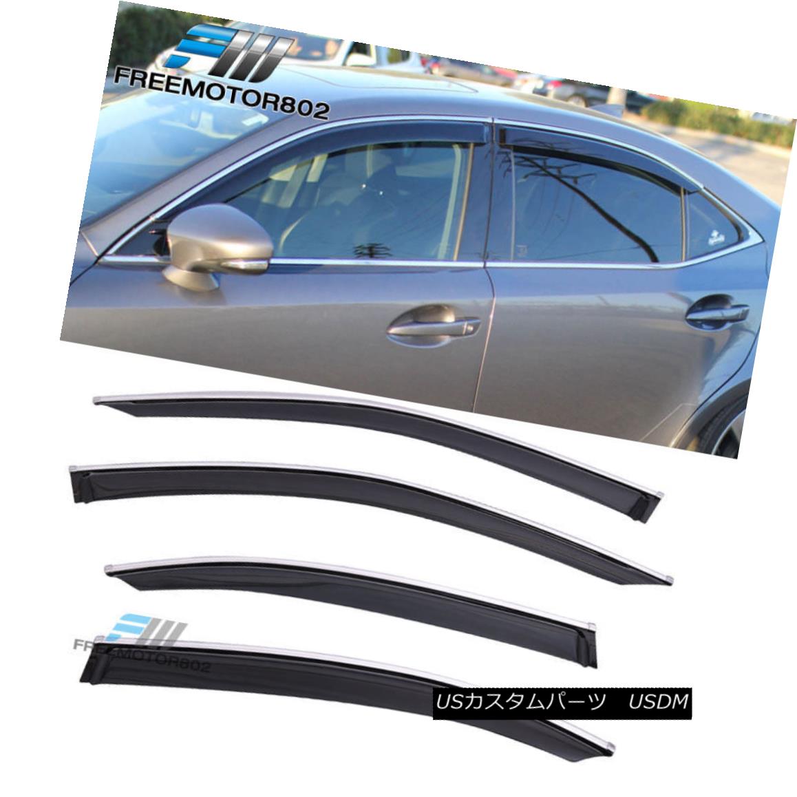 エアロパーツ For 14-16 Lexus IS250 IS350 Window Visor Shade Rain Sun Wind Guard Chrome Trim 14?16レクサスIS250 IS350ウインドバイザーシェードレインサンウインドガードクロームトリム 【並行輸入品】