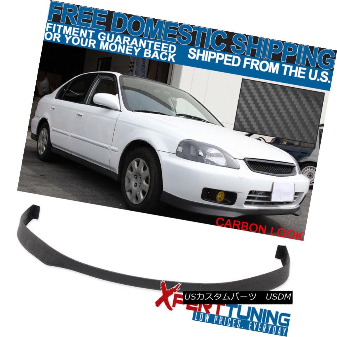 エアロパーツ Fits 99 00 Honda Civic T-R Style Front Bumper Lip Carbon Fiber Texture フィット99 00ホンダシビックT-Rスタイルフロントバンパーリップカーボンファイバーテクスチャー 【並行輸入品】
