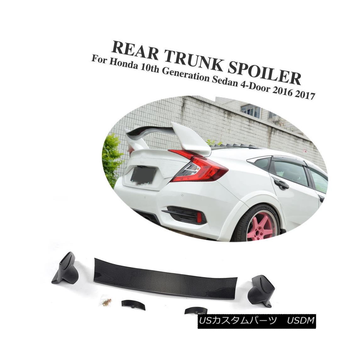 エアロパーツ ABS+CF Car Rear Bumper Spoiler Fit for Honda Civic 10th Sedan 4-Door 2016-2017 ホンダシビック10thセダン4ドア2016-2017用ABS + CFカーバンパースポイラーフィット 【並行輸入品】