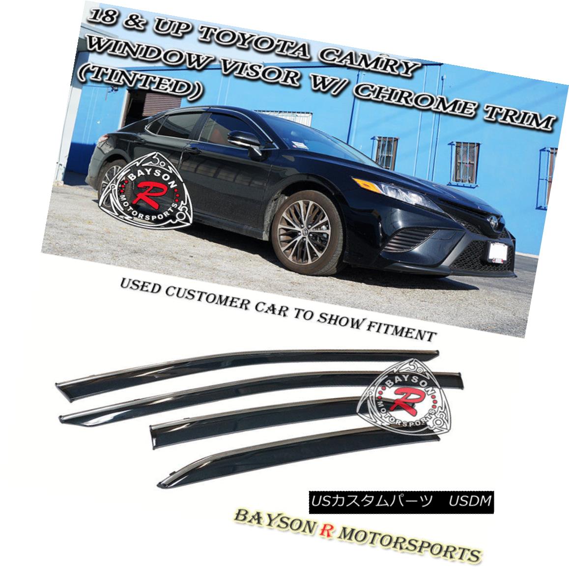 エアロパーツ Window Rain Guard Visors (Tinted) with Chrome Trim Fits 18-Up Toyota Camry クロームトリムが18インチトヨタカムリにフィットするウインドレインガードバイザー（色付き） 【並行輸入品】
