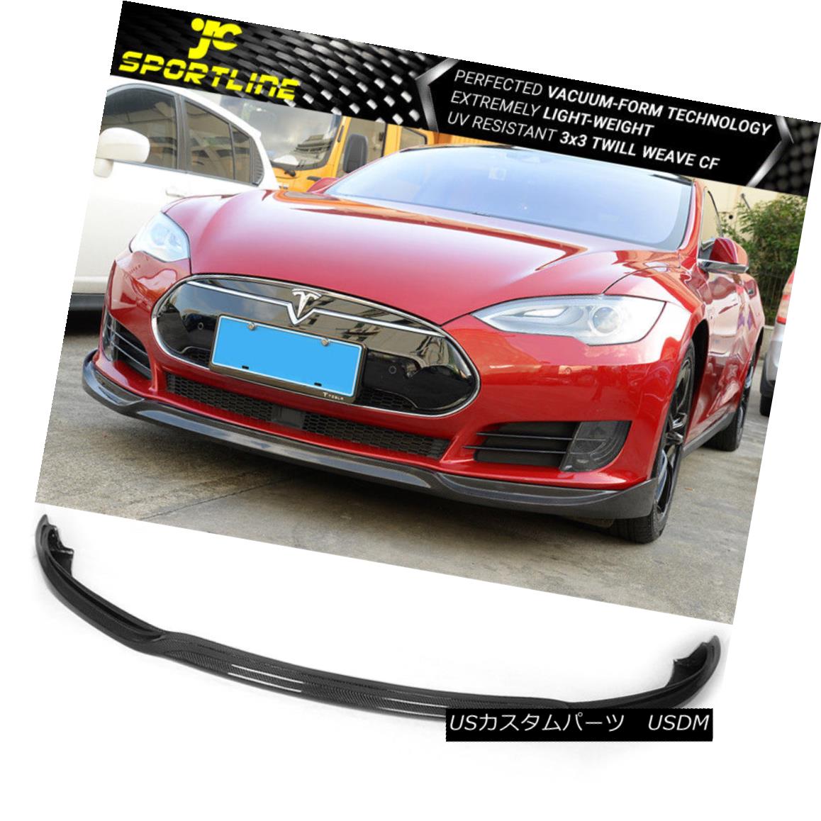 エアロパーツ Fits 12-17 Tesla Model S Front Bumper Lip Carbon Fiber 12-17 Tesla Model Sフロントバンパーリップカーボンファイバーに適合 【並行輸入品】