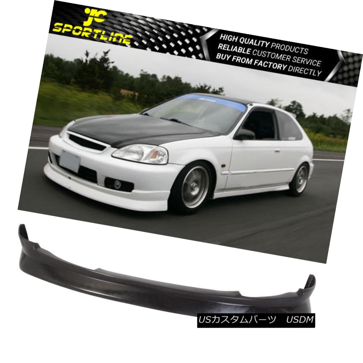 エアロパーツ Fits 99-00 Honda Civic CS Style Black PU Poly Urethane Front Bumper Lip Spoiler フィット99-00ホンダシビックCSスタイルブラックPUポリウレタンフロントバンパーリップスポイラー 【並行輸入品】
