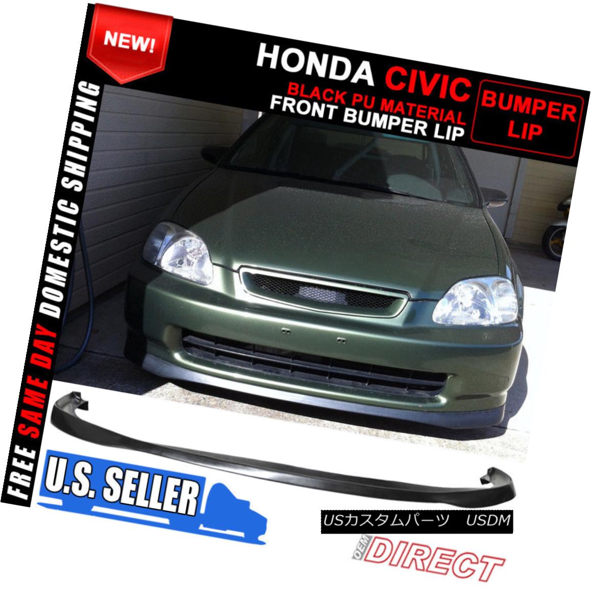 エアロパーツ For 96-98 Honda Civic SIR Front Bumper Lip Unpainted Black - PU 96-98ホンダシビックSIRフロントバンパーリップ未塗装ブラック - PU 【並行輸入品】
