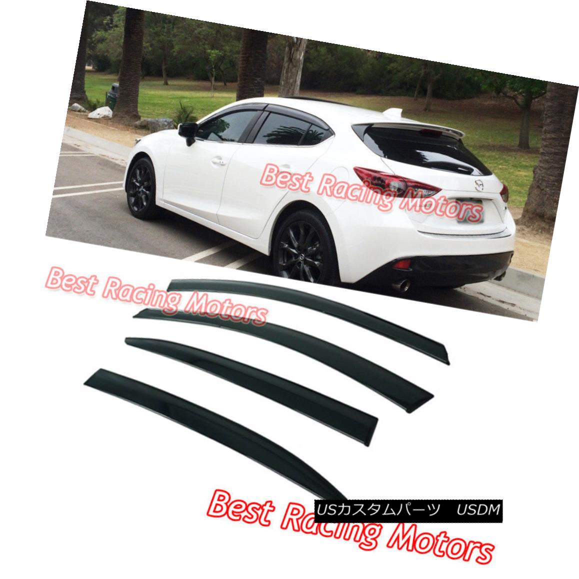 エアロパーツ JDM Style Side Window Visors Fits 14-18 Mazda 3 4/5dr JDMスタイルのサイドウィンドウバイザー14-18マツダ3 4 / 5drに適合 【並行輸入品】