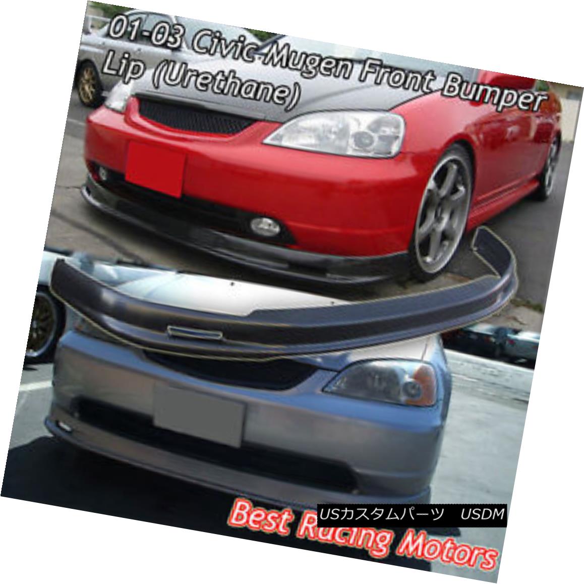 エアロパーツ Mu-gen Style Front Bumper Lip (Urethane) Fits 01-03 Honda Civic 2/4dr Mu-genスタイルフロントバンパーリップ（ウレタン）01-03 Honda Civic 2 / 4dr 【並行輸入品】