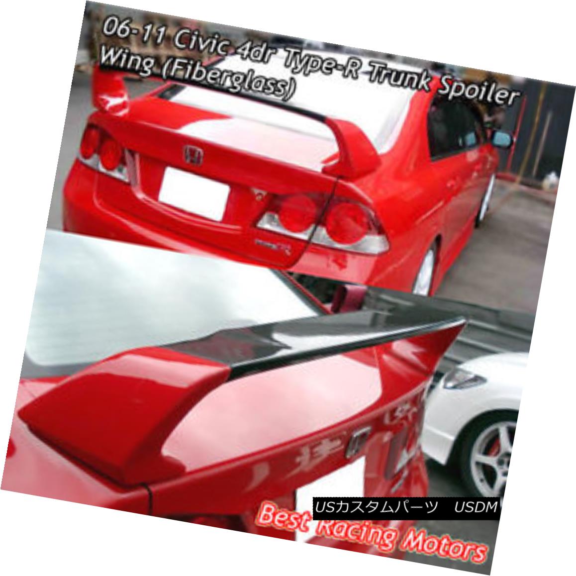 エアロパーツ TR Style Trunk Spoiler Wing (FRP) Fits 06-11 Honda Civic 4dr TRスタイルのトランク・スポイラー・ウイング（FRP）適合06-11ホンダ・シビック4dr 【並行輸入品】