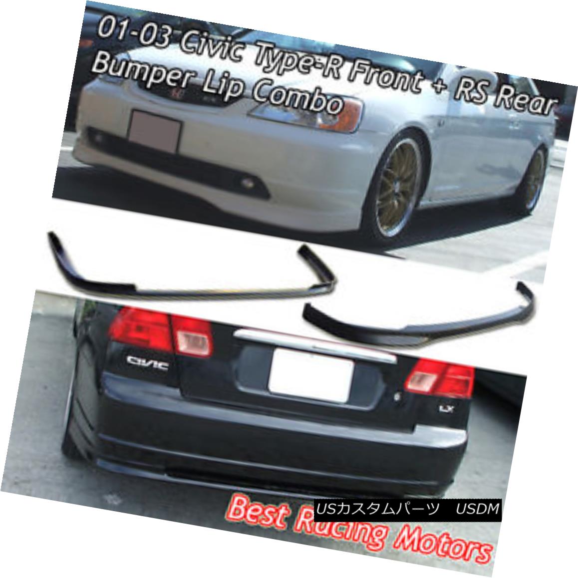 エアロパーツ TR Style Front (PU) + RS Style Rear Bumper Lip (PP) Fit 01-03 Civic 4dr TRスタイルフロント（PU）+ RSスタイルリアバンパーリップ（PP）フィット01-03シビック4dr 【並行輸入品】