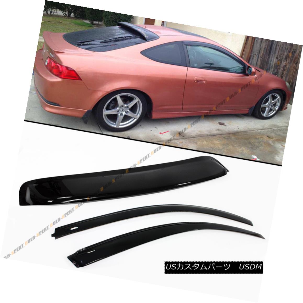 エアロパーツ FOR 02-07 ACURA RSX OE STYLE DARK SMOKE WINDOW VISOR+REAR TOP WINDOW VISOR WING 02-07 ACURA RSX OEスタイルダークソーキングウインドウバイザー+リアトップウインドウビサーウイング 【並行輸入品】
