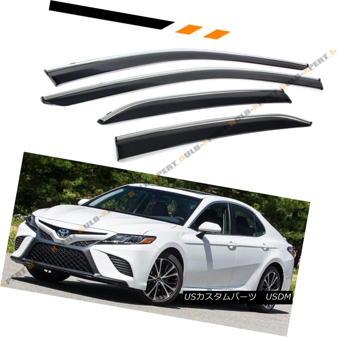 エアロパーツ FOR 2018 TOYOTA CAMRY CLIP-ON TYPE CHROME TRIM WINDOW VISOR RAIN GUARD DEFLECTOR 2018年トヨタキャメクリップオンタイプクロムトリムウインドウバイザーレインガードデフレクター 【並行輸入品】