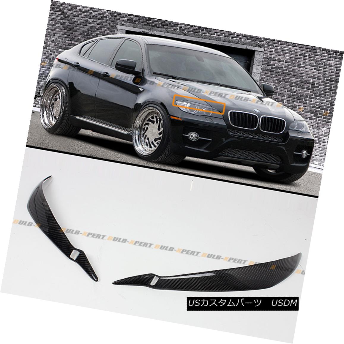 エアロパーツ 08-2014 BMW E71 X6 X6M REAL CARBON FIBER HEADLIGHT EYE LID COVER PAIR EYEBROWS 08-2014 BMW E71 X6 X6Mリアルカーボンファイバーヘッドライトアイリッドカバーペアアイブロウズ 【並行輸入品】