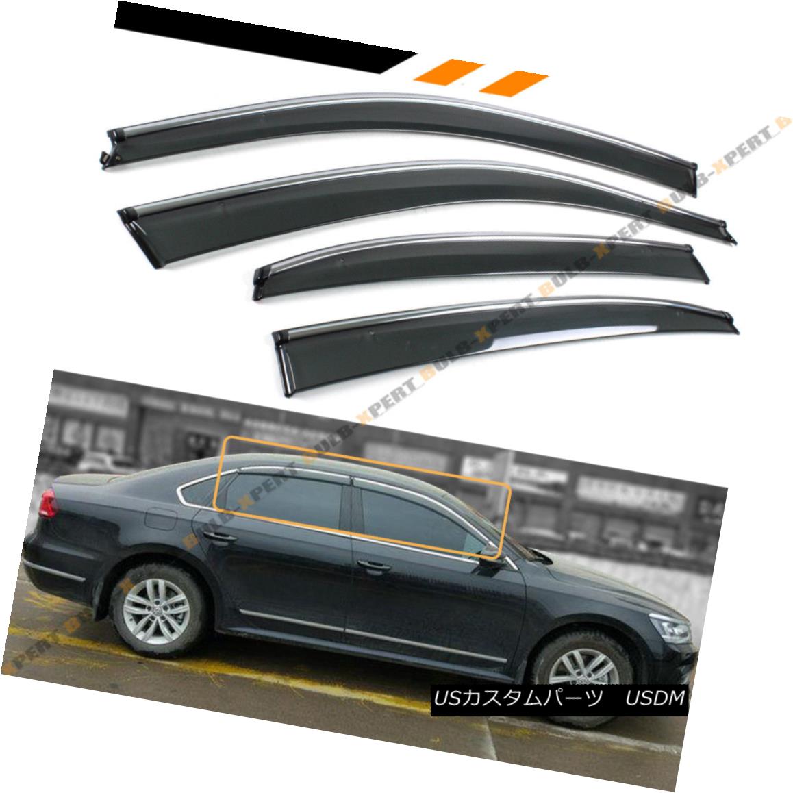 エアロパーツ FOR 12-16 VW PASSAT SMOKE TINTED CLIP ON WINDOW VISOR RAIN GUARD W/ CHROME TRIM FOR 12-16 VW PASSATの燻製の刺繍入りクリスマスツリーの雨のガードW / CHROME TRIM 【並行輸入品】