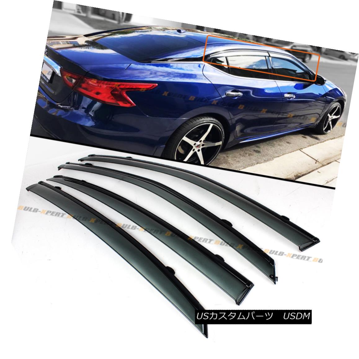 エアロパーツ FOR 2016-2017 NISSAN MAXIMA VIP CLIP-ON SMOKE TINTED WINDOW VISOR W/ BLACK TRIM 2016-2017日産マキシマVIPクリップオンシルクティンテッドウインドウバイザーW /ブラックトリム 【並行輸入品】