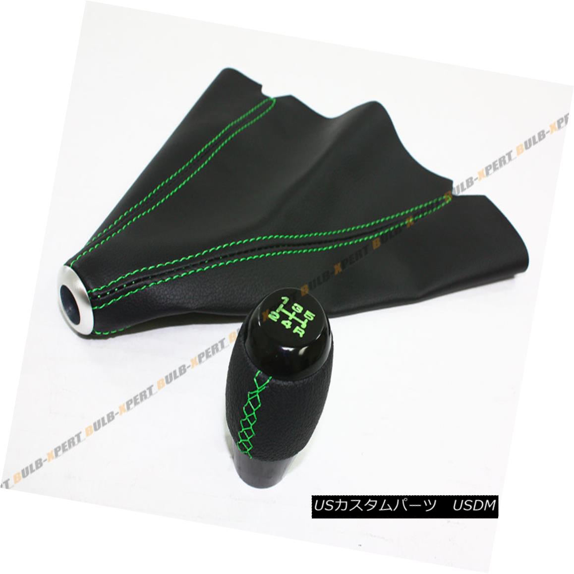 エアロパーツ 5 SPEED LEATHER MANUAL SHIFTER KNOB + SHIFT BOOT W/ GREEN STITCH FOR KIA MODEL 5スピード・レザー・マニュアル・シフター・ノブ+シフト・ブーツ/グリーン・ステッチ・キア・モデル 【並行輸入品】