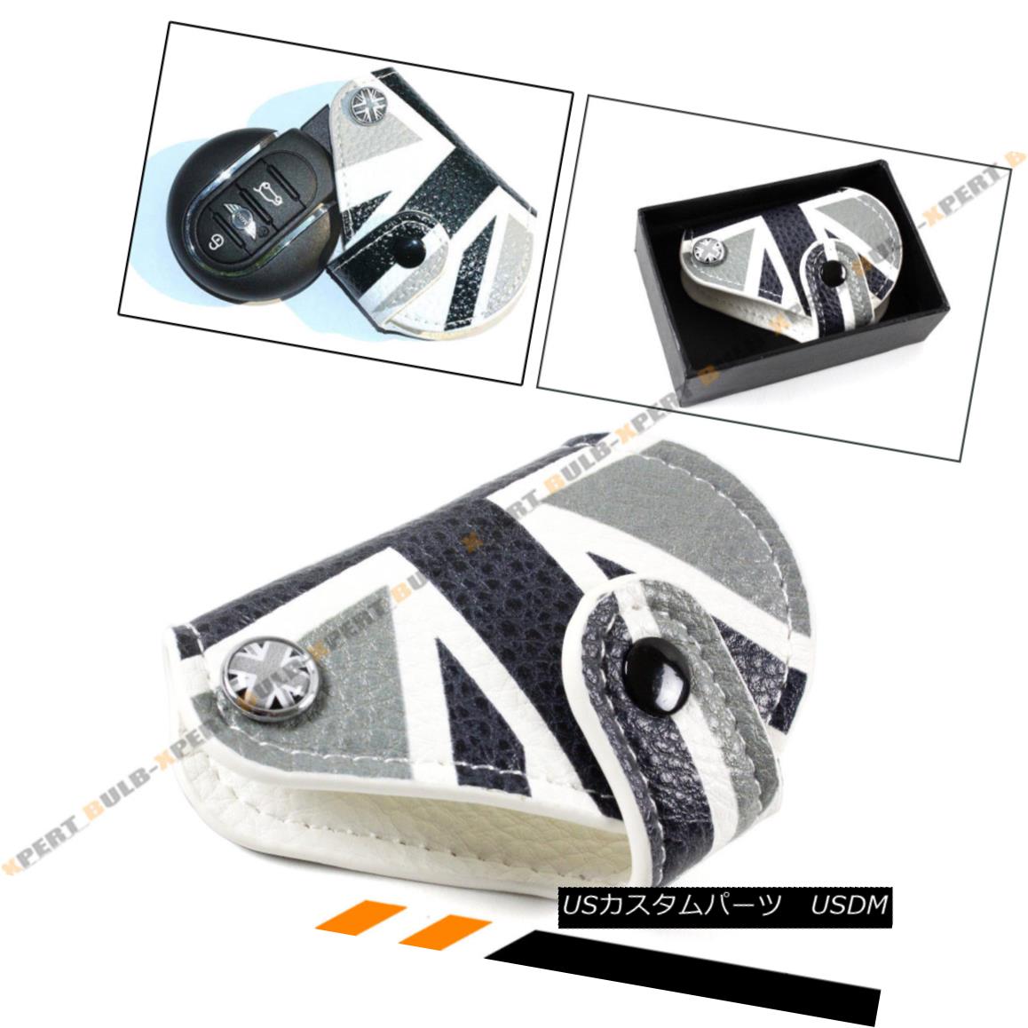 エアロパーツ FOR 08-18 MINI COOPER BLACK GREY UNION JACK UK FLAG LEATHER KEY FOB HOLDER POUCH 08-18 MINI COOPER BLACK GREY UNION JACK用UKフラッグレザーキーホルダーホルダーポーチ 【並行輸入品】