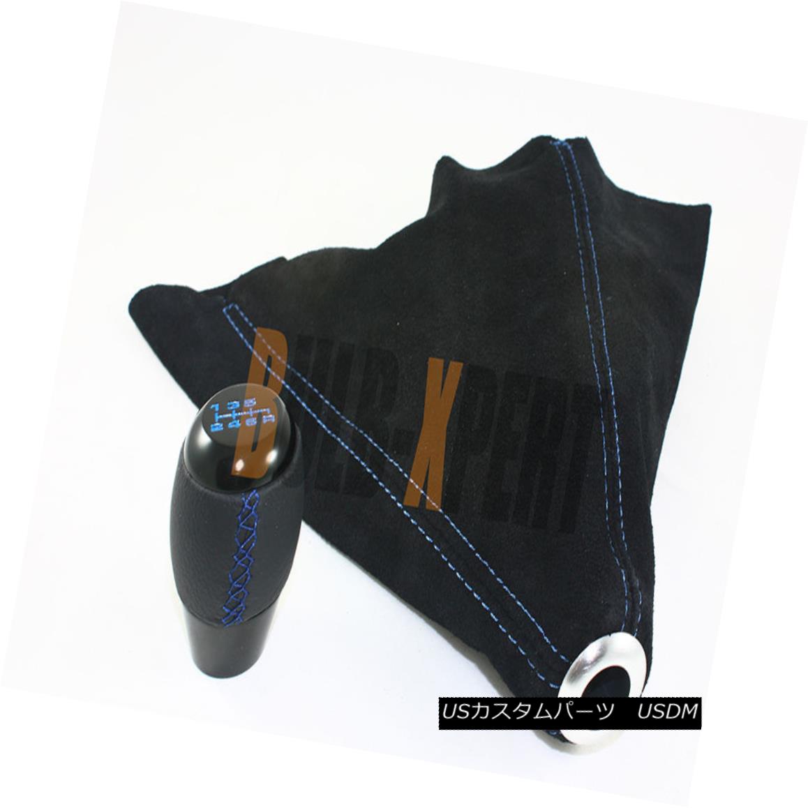 エアロパーツ FITS MAZDASPEED 3 6 RX8 6 SPEED SHIFTER KNOB+ SUEDE SHIFT BOOT W/ BLUE STITCHING FITS MAZDASPEED 3 6 RX8 6スピードシフターノブ+スエードシューターブーツ/ブルースティチュート 【並行輸入品】