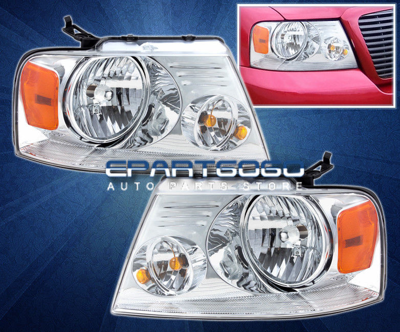 コーナーライト 04-08 Ford F150 Pickup Chrome Crystal Amber Headlights Lamps Replacement Lights 04-08 Ford F150ピックアップクロームクリスタルアンバーヘッドライトランプ交換ライト 【並行輸入品】