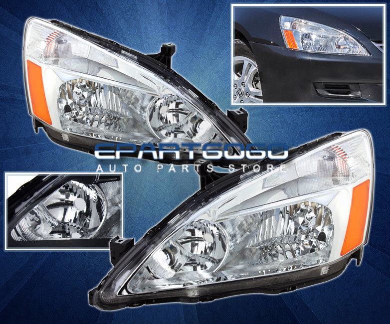 コーナーライト 03-07 Accord 2Dr/4Dr Jdm Crystal Chrome Amber Headlights With 8 Led Drl Fog Lamp 03 - 07アコード2Dr / 4Dr Jdmクリスタルクロムアンバーヘッドライトと8 LEDのフォグランプ 【並行輸入品】