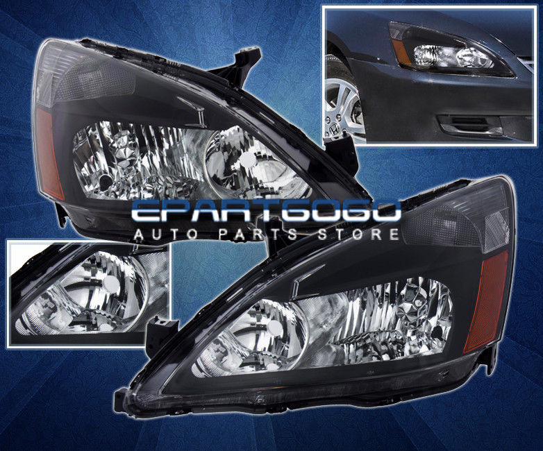 コーナーライト 03-07 Accord 2Dr/4Dr Jdm Crystal Black Amber Headlights With 8 Led Drl Fog Lamps 03-07アコード2Dr / 4Dr Jdmクリスタルブラックアンバーヘッドライト8 LEDのフォグランプ 【並行輸入品】