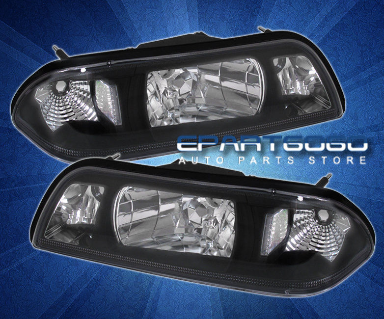 コーナーライト 87-93 Ford Mustang Black Clear 1 Piece Headlights with 8 LED 6000K DRL Fog Lamps 87-93フォードマスタングブラッククリア1ピースヘッドライト8 LED 6000K DRLフォグランプ 【並行輸入品】