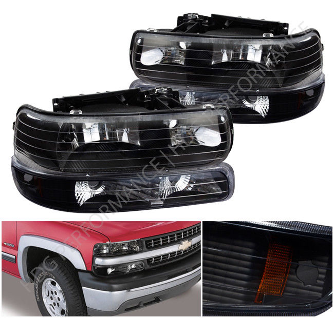 コーナーライト 99-02 Silverado Black Housing Amber Head Lights With Bumper Turn Signal Lamps 99-02 Silverado Black Housingアンバーヘッドライト、バンパーターンシグナルランプ付 【並行輸入品】