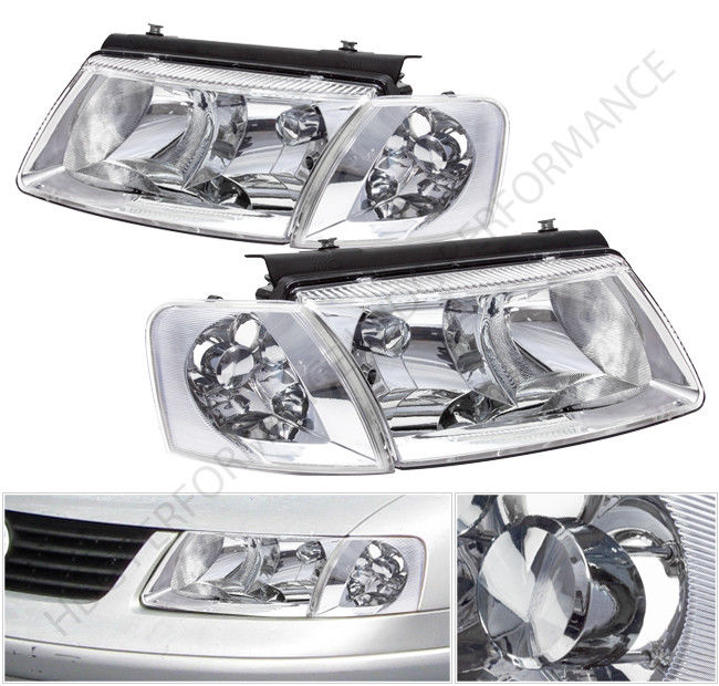 コーナーライト 98-00 VW Passat Chrome Housing Head Lights with Turn Signal Corner Lamps Set 98-00 VWパサートクロームハウジングヘッドライト、ターンシグナルコーナーランプセット 【並行輸入品】