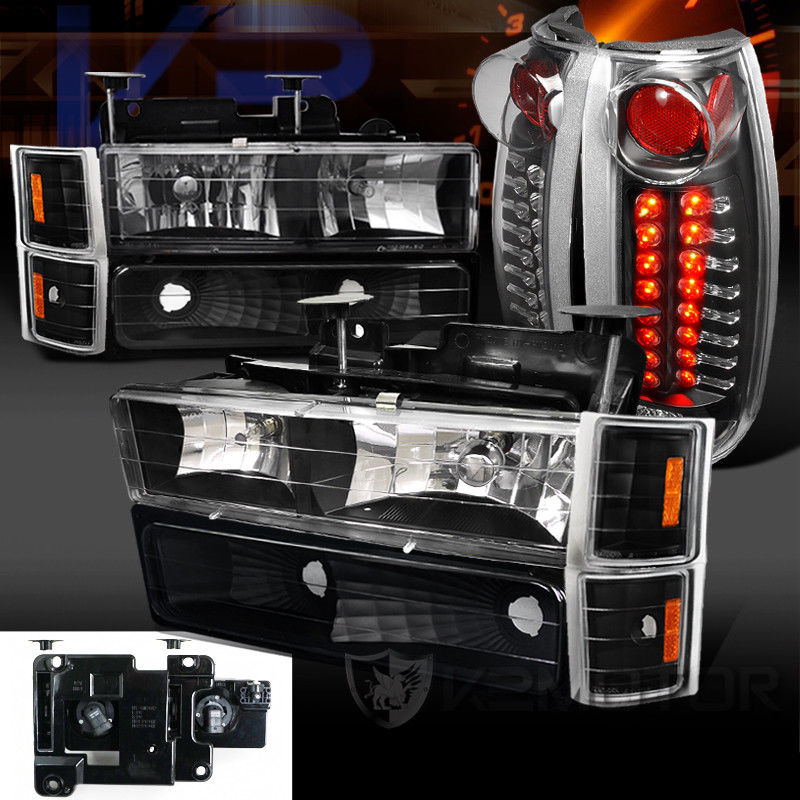 コーナーライト 94-98 Chevy C/K Silverado Black Headlight Bumper Corner Lamps+LED Tail Lights 94-98シボレーC / Kシルバラードブラックヘッドライトバンパーコーナーランプ+ LEDテールライト 【並行輸入品】