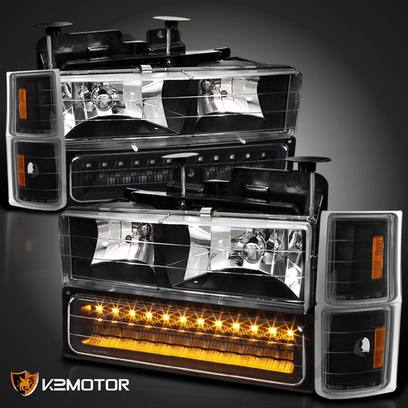 コーナーライト 94-98 Chevy C/K Tahoe Suburban Black Headlights+LED Bumper Lamps+Corner Lights 94-98シボレーC / Kタホ郊外のブラックヘッドライト+ LEDバンパーランプ+コーナーライト 【並行輸入品】