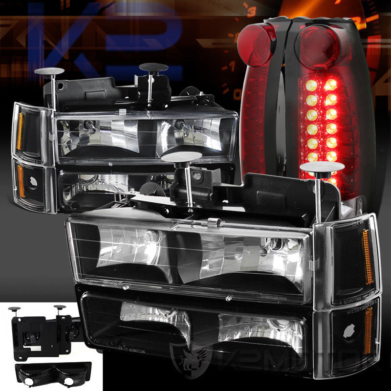 コーナーライト 94-98 GMC Suburban Black Headlights Bumper Corner Lights+Red LED Tail Lamps 94-98 GMCサバーバンブラックヘッドライトバンパーコーナーライト+レッドLEDテールランプ 【並行輸入品】