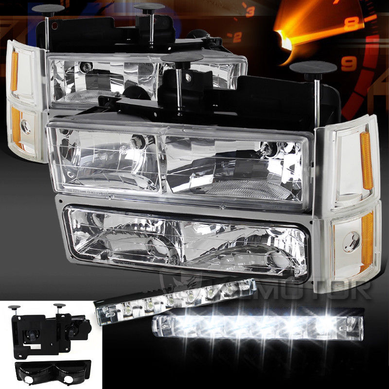 コーナーライト 94-98 GMC C10 Sierra Chrome Headlights Bumper Corner Light+6-LED Bumper DRL Lamp 94-98 GMC C10シエラクロームヘッドライトバンパーコーナーライト+ 6-LEDバンパーDRLランプ 【並行輸入品】