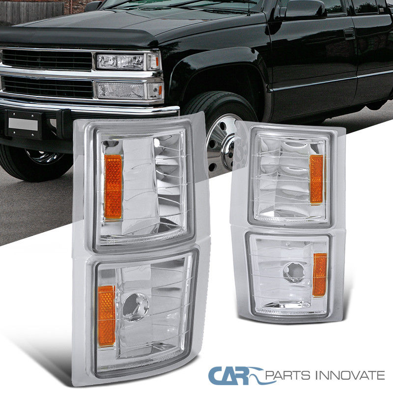 コーナーライト 1994-1998 Chevy C10 C/K Silverado Chrome Clear Corner Turn Signal Lights+Amber 1994-1998シボレーC10 C / Kシルバラードクロームクリアコーナーターンシグナルライト+アンバー 【並行輸入品】