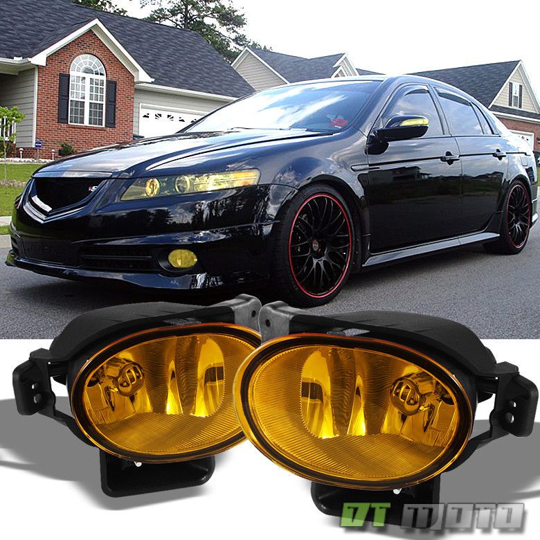 フォグライト 2007-2008 Acura TL Yellow Bumper Fog Lights Lamps Set w/Bulbs 07-08 Left+Right 2007年 - 2008年アキュラTLイエローバンパーフォグライトランプ電球付きセット07-08左+右 【並行輸入品】