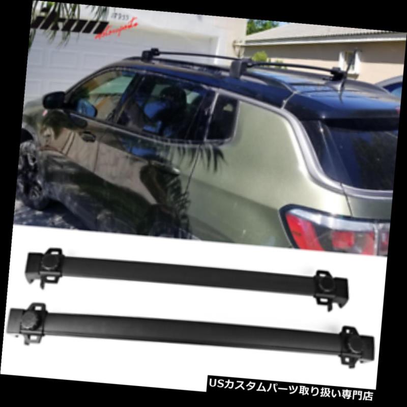 キャリア 17-18ジープコンパスファクトリースタイルトップルーフラッククロスバーペアブラックにフィット Fits 17-18 Jeep Compass Factory Style Top Roof Rack Cross Bar Pair Black 【並行輸入品】
