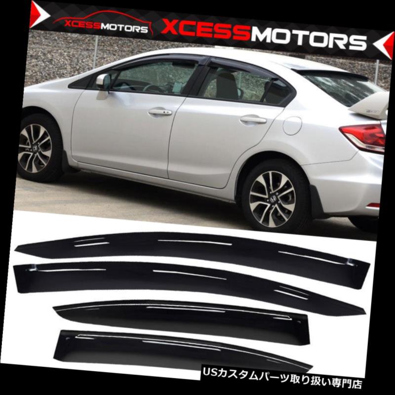 ベントバイザー ドアバイザー レインガード 12-15ホンダシビックマグスタイルウィンドウバイザー4個セット For 12-15 Honda Civic Mug Style Window Visors 4Pc Set 【並行輸入品】