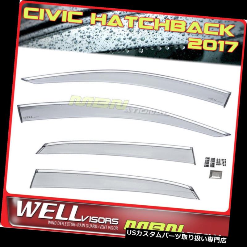 ベントバイザー ドアバイザー レインガード WellvisorsレインサンウィンドデフレクターHBシビック2017+ウィンドウバイザークローム Wellvisors Rain Sun Wind Deflectors HB For Civic 2017+ Window Visors Chrome 【並行輸入品】