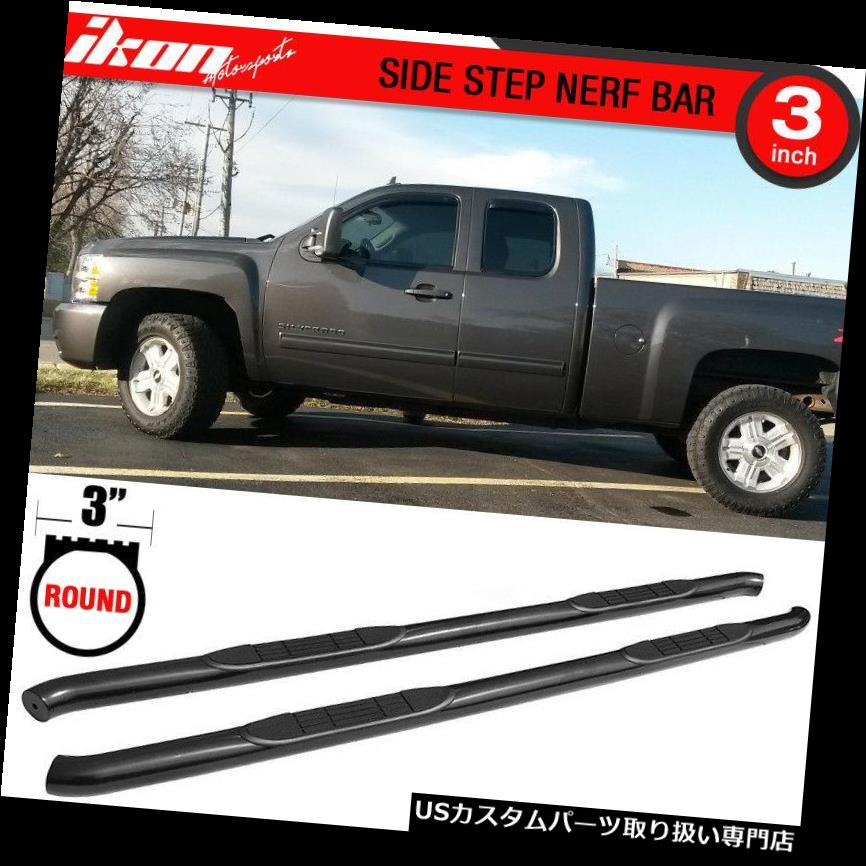 サイドステップ 07-19シボレーシルバラード/ GMCシエラダブル3インチブラックサイドステップナフバーにフィット Fits 07-19 Chevy Silverado / GMC Sierra Double 3 Inch Black Side Step Nerf Bars 【並行輸入品】